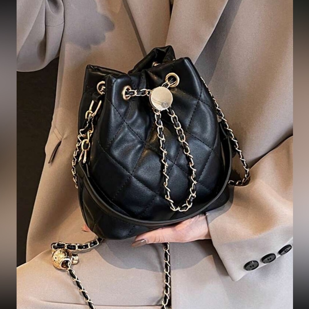 Quilted Black Vegan Leather Crossbody Bag - Picture 9 of 11
